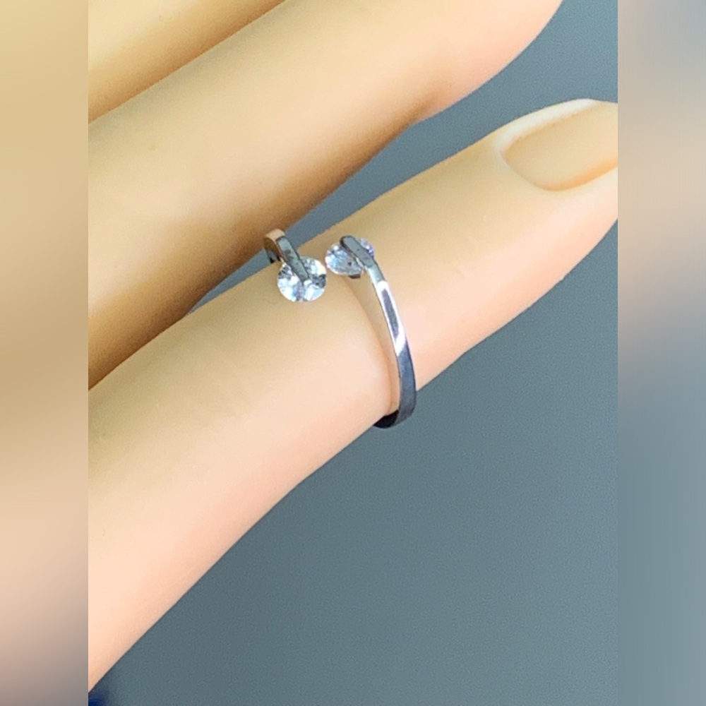 925 Sterling Silver Adjustable Open Ring Double C… - image 8